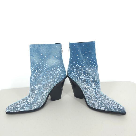 Azalea Wang Soulard Denim Western Rhinestone Booties Size 8.5 - Picture 4 of 16